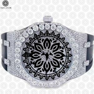 Charm Jewells Reloj mecánico de lujo de acero inoxidable para hombre, caja poligonal, correa de silicona negra, bisel de diamantes, analógico, 38 mm - Product Image 1