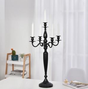 Black Metal <b>Candelabra</b> Five Arm Candle Holder Matte Finish Home Decoration Centerpiece - Product Image 3