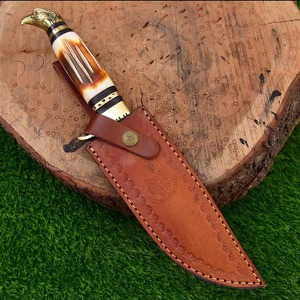 Couteau de chasse artisanal en acier Damas à pointe tombante avec manche en os et pommeau en laiton, lame fixe, couteau de survie pour l'extérieur - Product Image 5