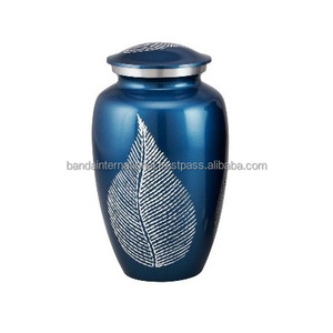 โกศสำหรับผู้ใหญ่ทำจากทองเหลืองเคลือบสีฟ้าสำหรับงานศพดีไซน์รูปดาวสีเหลืองสวยงาม - Product Image 4