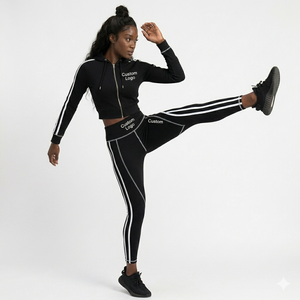 New Arrival Yoga <b>Workout</b> Women Clothing Sets Long Sleeve Quarter Zipper <b>Jacket</b> Seamless Legging Women's Two Piece Yoga Set - Product Image 3