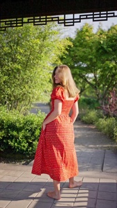 Robe longue en coton tissé sans col, manches courtes bouffantes, coupe ample, motif imprimé, pour femme, tenue de soirée d'été avec poches - Product Image 5