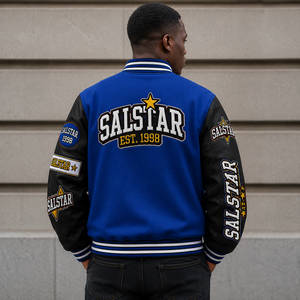 Custom Varsity <b>Jacket</b> Men’s Blue Black <b>Baseball</b> <b>Bomber</b> <b>Jacket</b> Embroidered Letterman <b>Jacket</b> OEM Private Label Streetwear - Product Image 4
