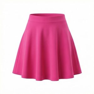 Jupe courte trapèze pour femme, couleur unie, taille élastique, design plissé, tissu polyester confortable, à porter en toutes saisons - Product Image 1