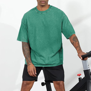 Loose Fit T <b>Shirt</b> With Stone Washed Finish Dropped Shoulders Short Sleeves Solid Color Acid Washed T <b>Shirts</b> - Product Image 3