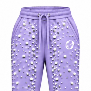 Lavender Pearl Beaded <b>Jogger</b> Pants <b>Women</b> Luxury Embellished Drawstring Sweatpants Casual Streetwear <b>Fleece</b> Trousers With Pockets - Product Image 3