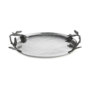Bandeja de Servir de Acero Inoxidable de la Mejor Calidad con Asas de Diseño en Forma de Rama de Olivo, Plato Ovalado de Metal Martillado, Apto para Alimentos, para el Hogar - Product Image 1