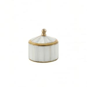 Boîte de rangement décorative en résine jaune et blanche à rayures avec couvercle doré, ronde, pour bijoux, nouvelle décoration de table, cadeau haut de gamme - Product Image 5