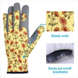 Yellow Broken Flowers Women Leather Gardening <b>Gloves</b> Rose Pruning Thornproof <b>Gloves</b> Breathable Touch Screen Garden <b>Gloves</b> - Product Image 4