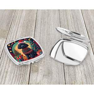 กระจกแต่งหน้าพกพาขนาดกะทัดรัดพับได้สำหรับผู้หญิงและเด็กผู้หญิงพุดเดิ้ลคริสต์มาสสีดำ - Product Image 3