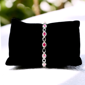 Glamorosa Pulsera de Plata de Ley con Piedras de Rubí Rosa Ovaladas, Diseño de Halo, Elegante Juego de Joyería Fina para Mujer, Regalo de Lujo - Product Image 3