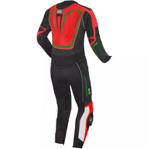 Men's Leather Motorcycle Racing Suit One Piece Black Red White <b>Green</b> Windproof Gear - Product Image 2