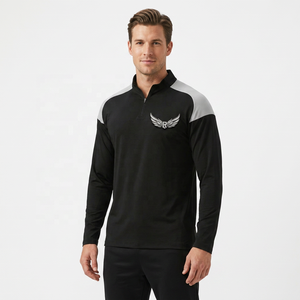 <b>Men's</b> <b>Black</b> Quarter Zip Raglan Sleeve Sweatshirt Solid Color Stand Collar Quick Dry Sporty Fit Regular Length Knitted Polyester - Product Image 4