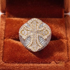 Anillo Cruzado de Moissanita Chapado en Oro para Hombre, Anillo de Lujo con Incrustaciones de Baguette Estilo Hip Hop, Joyería de Moda, Regalo - Product Image 5