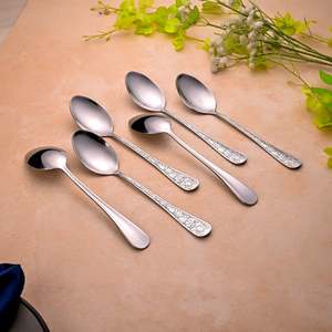 <b>Set</b> of 6 <b>Silver</b> Filigree Dinner Serving <b>Tea</b> Spoons with Long Handle 15ml Capacity for Commercial Use for Hotels - Product Image 4