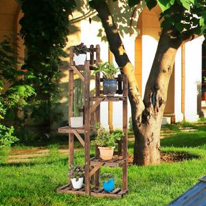 Espositore a 6 vasi per piante in legno a 5 livelli per vasi da fiori eleganti fioriere - Product Image 6