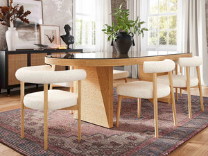 Juego de Comedor Moderno de Lujo en Madera de Teca Sólida Color Crema, 6 Sillas, Mesa Ovalada para Cocina, Muebles Contemporáneos para el Hogar y la Villa - Product Image 2