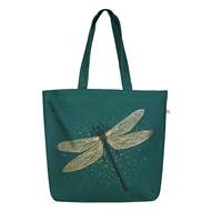 Bolsa de Lona Verde con Estampado de Lobo para Compras y Uso Diario