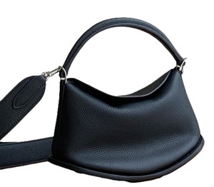 Royaa Fashion Genuine Leather <b>Small</b> Minimalist Hobo Shoulder <b>Bag</b> Single Strap Outdoor Portable Zipper Closure <b>Black</b> Letter - Product Image 1