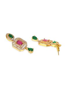 Ensemble collier et boucles d'oreilles en alliage plaqué or avec zircon, design classique pour femmes, bijoux de mariage - Product Image 4