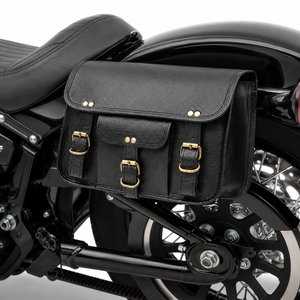 Sacoche de selle de moto en cuir noir, sacoche latérale vintage pour vélo, sac de rangement avec sangles à boucles pour les voyages en moto - Product Image 1