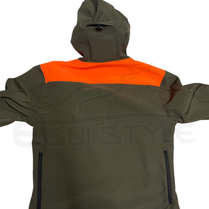 <b>Mens</b> Olive Green Softshell <b>Jacket</b> with Orange Panel Unisex Sport <b>Utility</b> OEM Hooded Waterproof Windproof Outdoor Hunting <b>Jackets</b> - Product Image 3