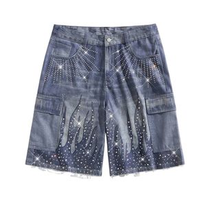 Custom Mens Rhinestones Crosses Denim Shorts Black Washed Crystal Beaded Jorts Y2K Streetwear Gothic Baggy <b>Jean</b> Shorts Hot Pants - Product Image 5