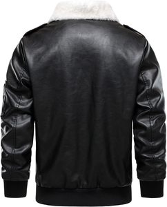 Chaqueta Bomber de Cuero PU Negra para Hombre con Cuello de Piel Sintética, Cierre de Cremallera Frontal, Estilo Motero, Cálida para Invierno, Corte Regular - Product Image 5