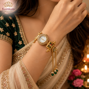 Reloj de Pulsera Meenakari Chapado en Oro Kundan de Cachemira de Primera Calidad para Mujer, Trajes Tradicionales para Bodas, Diwali, Ocasiones Festivas y Fiestas - Product Image 6