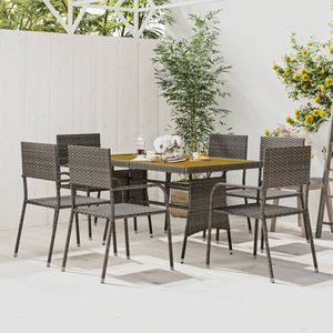 Conjunto de Comedor para Exterior de Madera de Acacia Sólida con Ratán PE Gris y Muebles de Acero para Patio - Product Image 1