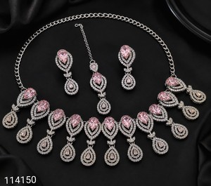 Traditional Ethnic <b>Silver</b> Plated Coral Flower Design High Quality Third Party Certified Wedding <b>Choker</b> Set Earrings Necklace - Product Image 4