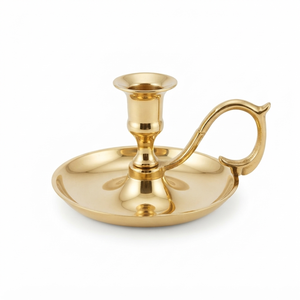 Élégant porte-bougie en laiton avec grande poignée incurvée, fait main, support de bougie conique, décoration de centre de table - Product Image 1