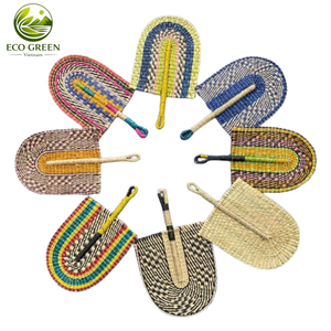 Natural Seagrass Woven Hand Fan Round Oval Design Colorful Boho Style Eco Friendly <b>Summer</b> Fan for <b>Decoration</b> and Gift - Product Image 6