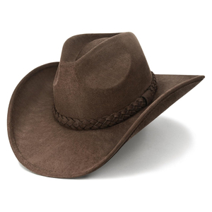 Sombrero de Vaquero de Cuero Marrón a Precio de Fábrica, Estilo Western de Ala Ancha, Vintage, Desgastado, con Banda Trenzada para Adultos, Personalizable - Product Image 6