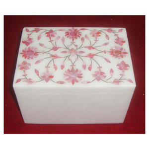 Boîte à bijoux rectangulaire en marbre blanc avec incrustations florales en nacre rose, dernier design, pour la décoration de la maison, à prix bas. - Product Image 2