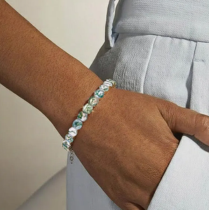 Pulsera de tenis clásica de ágata musgosa verde con oro, pulsera de ágata musgosa verde, pulsera de eslabones con gemas, joyería fina para mujer - Product Image 2