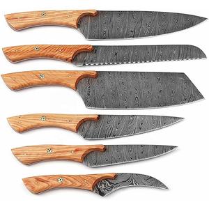 BA Enterprises Handmade 6 Piece Damascus Steel <b>Knife</b> <b>Set</b> Wood Handle Handmade <b>Sharp</b> Chef <b>Knives</b> 96 Layers Carbon Steel Blade - Product Image 3