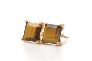 Prix de gros – Boucles d'oreilles clous en argent sterling 925 massif plaqué or 18 carats avec pierre précieuse naturelle œil de tigre taille princesse carrée pour elle - Product Image 3