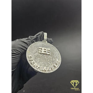 Pendentif cercle de créateur avec logo personnalisé et diamants de laboratoire sertis à la main, certifiés GIA, style hip-hop, plaqué rhodium pour homme - Product Image 6