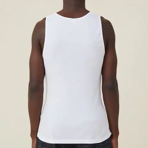 Camiseta sin mangas ajustada con cuello redondo y canalé, blanca, para hombre, de algodón, con logotipo personalizado, impresión por sublimación, 100% personalizable, venta al por mayor - Product Image 5