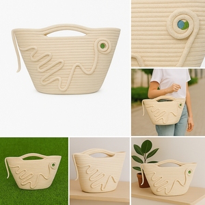 Sac fourre-tout réutilisable en coton tressé, résistant à l'eau, style bohème, fait main, écologique, pour femme, printemps-été, avec fermeture éclair | - Product Image 6