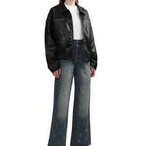 Premium Crackled Distressed <b>Leather</b> Men <b>Jacket</b> – OEM <b>Long</b> Sleeve Round Neck Zip Fly Biker <b>Jacket</b>, High Quality Wholesale - Product Image 4