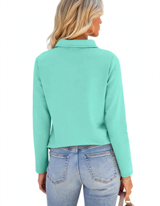 <b>Womens</b> <b>Long</b> <b>Sleeve</b> <b>Polo</b> <b>Shirt</b> Turn Down Collar Button Mint Green Solid Casual Tops - Product Image 4