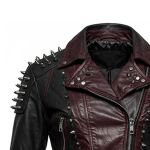 Chaqueta de moto para hombre, corte ajustado, de piel de vacuno, calidad premium, cortavientos, con cremalleras, tachuelas, cuello mandarín, informal, para invierno - Product Image 3