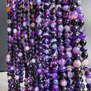 Perles de pierre d'agate violette naturelle, perles de pierre d'agate naturelle pour bracelet, collier, fabrication de bijoux DIY - Product Image 1