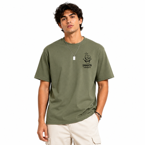 Camiseta de Manga Corta para Hombre Sangita, Color Verde Oliva, Cuello Redondo, Corte Regular, Estampado de Dibujos Animados, Transpirable, Informal, 100% Algodón, Ecológica - Product Image 2