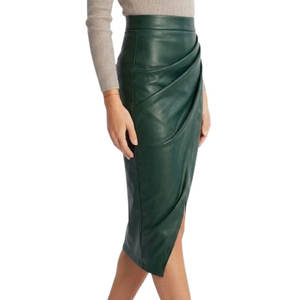 Falda Lápiz Casual de Cuero Sintético para Mujer, de Cintura Alta con Cremallera, Plisada, Larga hasta el Suelo, Sólida, Sexy, de Oficina, a la Moda, para Otoño e Invierno - Product Image 3