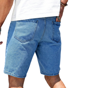 Shorts en jean bleu clair pour homme, coupe droite, mi-longueur, respirant, déchiré, décontracté, cinq poches, en coton, mode estivale, streetwear - Product Image 2