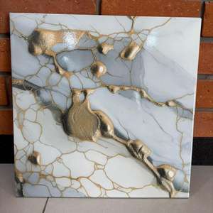 Carreaux de sol stratifiés effet marbre céramique gris et blanc brillant, étanches pour cuisine, 400x400mm (40x40cm) - Product Image 5