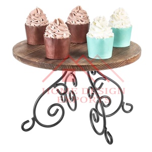 Support à gâteau en bois avec plateau en métal pour la décoration de fête à domicile Design unique 2025 Nouveaux supports à gâteau en bois pour table - Product Image 1